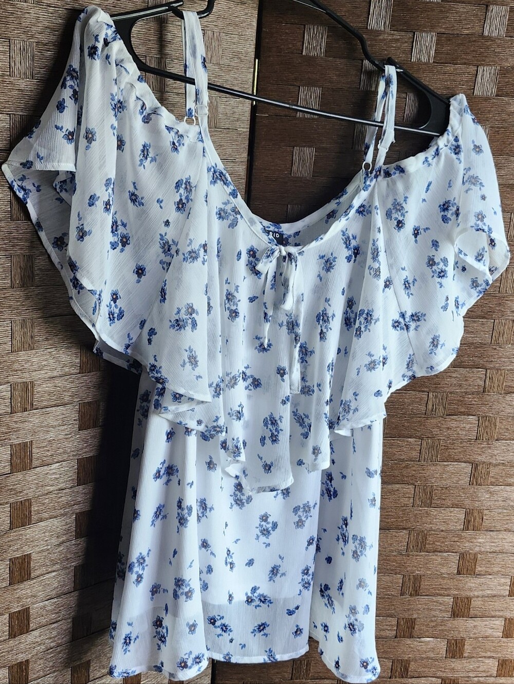 Torrid White & Blue Floral Ruffle Cold-Shoulder Blouse